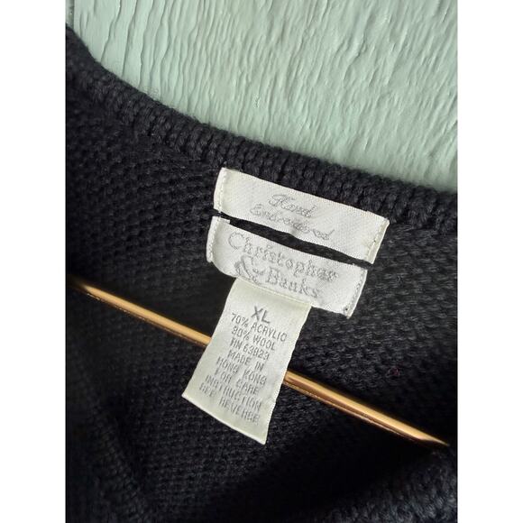 Vintage Knit Cardigan Sweater Scandinavian Hook Closure Embroidered XL Wool - Picture 3 of 6